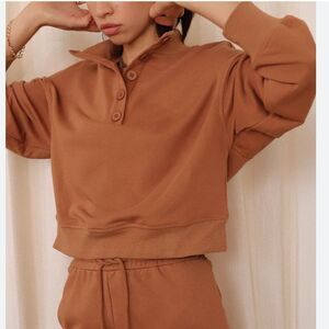 Moodie Brown Half Button Sweatshirt Women’s Small